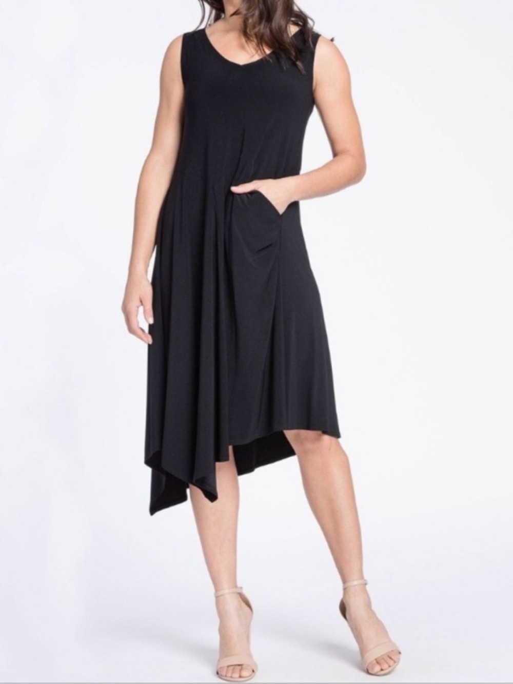 SYMPLI Asymmetrical Sleeveless Midi Dress Black Size 4